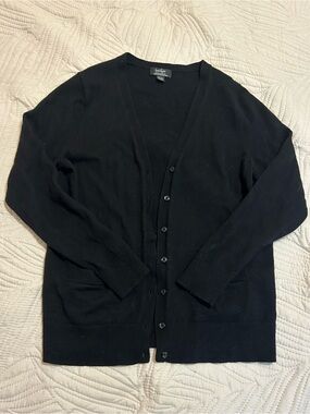 Lord & Taylor Women’s 100% Merino Wool Black Button-Up V-Neck Cardigan Size L